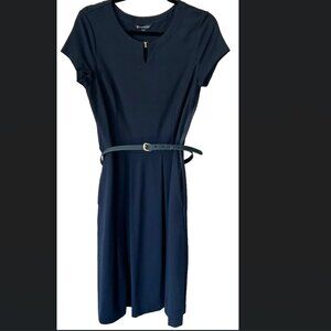 Brooks Brothers Women’s 8 Navy Belted Keyhole Ponte Sheath Dress Short Sleeve